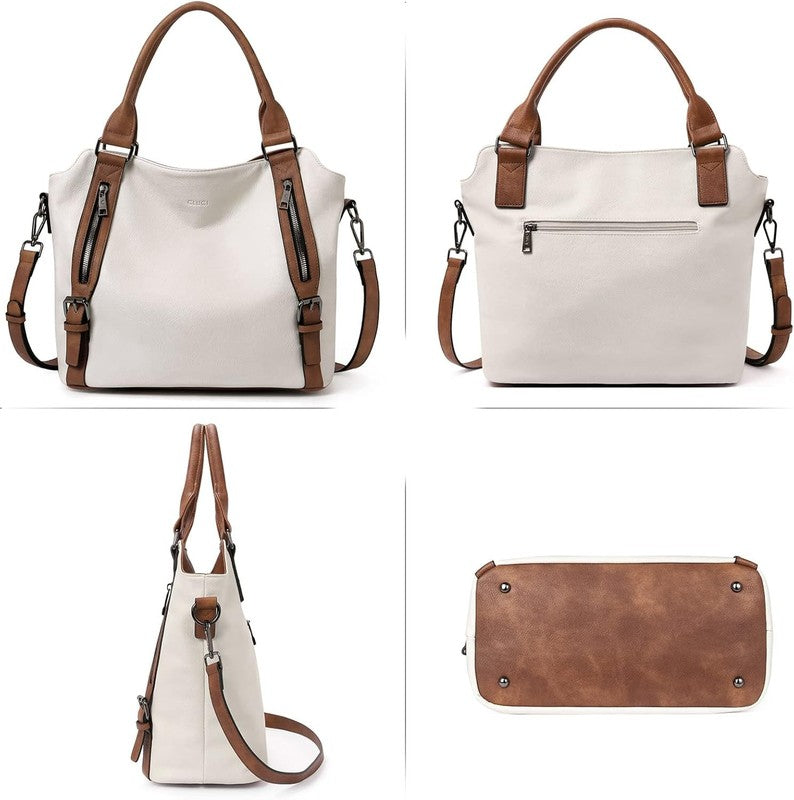 Large Women’s Hobo Bag Tote Purse w/ Multiple Pockets & Adjustable Strap Beige5