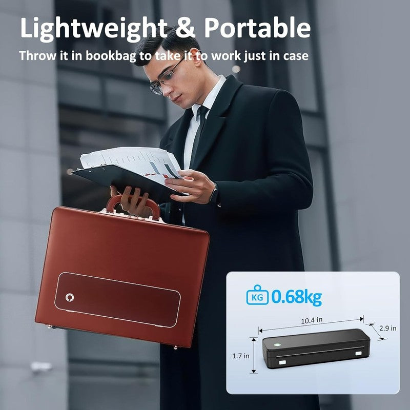 Portable Inkless Bluetooth Printer with Case & 3 Paper Rolls, Black1