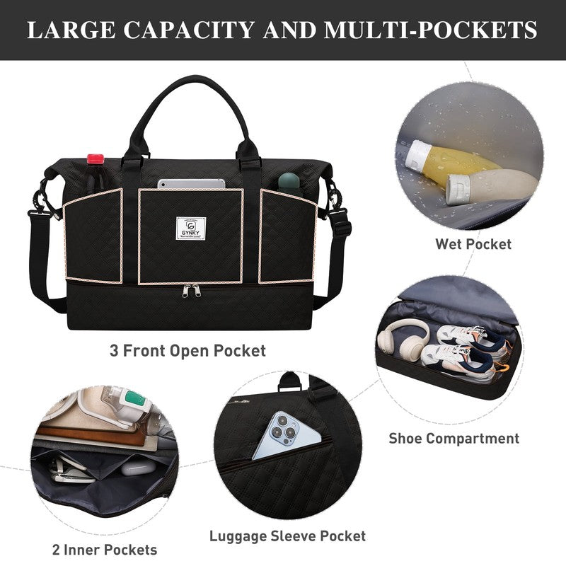 Travel Duffle Bag Weekender Bags for Women with Shoe Compartment Carry on Overni6