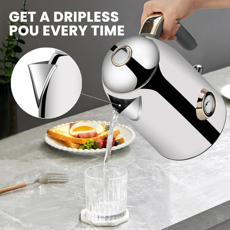 Electric Kettle 57Oz 1500W Stainless Steel Fast Boil w/ Thermometer Silver3