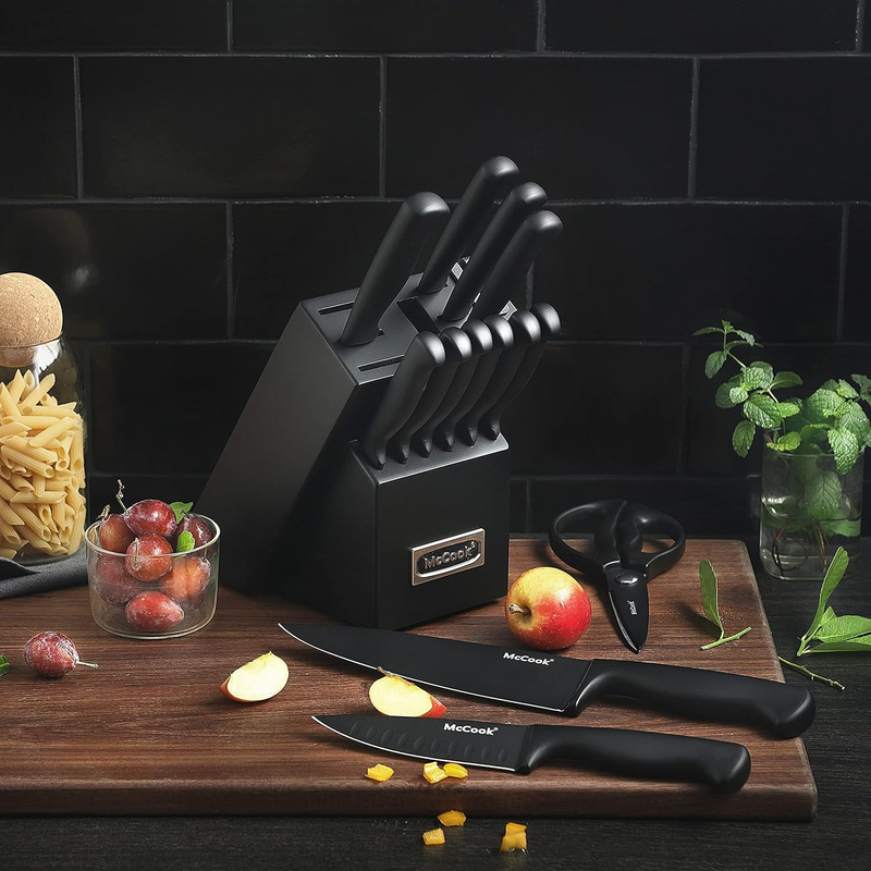   Knife Sets,German Stainless Steel Knife Block Sets with Built In Sharpener, Bl8