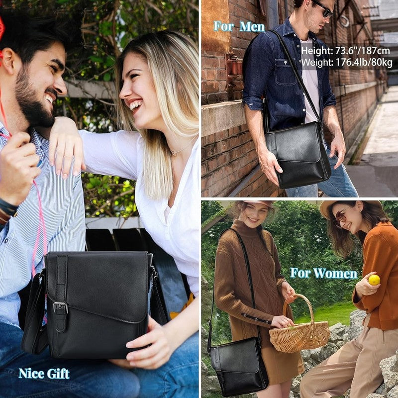 Leather Messenger Bag Small Crossbody Shoulder Bag Men Women Fits 10in Tablet1