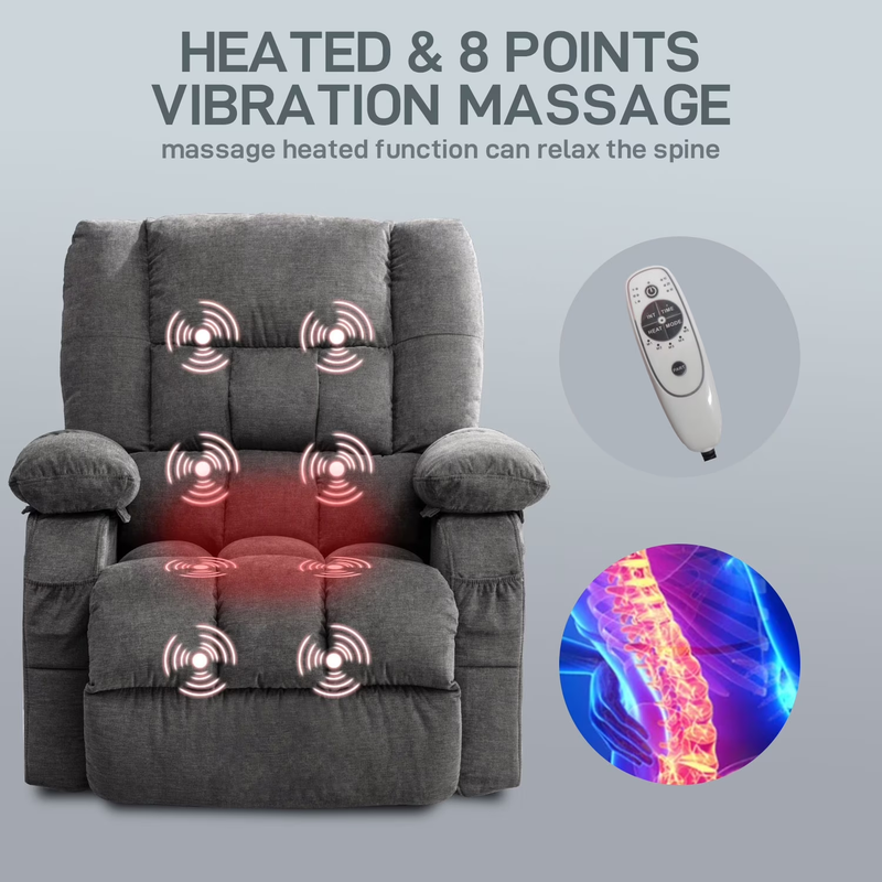 Power Lift Recliner Chair Heat Massage USB Port Infinite Position Grey2