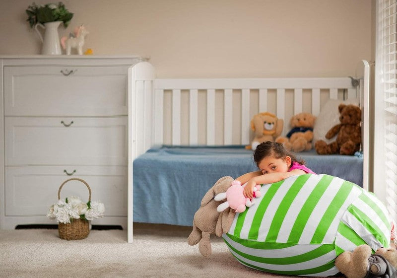Kids Stuffed Animal Storage Bean Bag Cover XL Cotton Canvas Green5