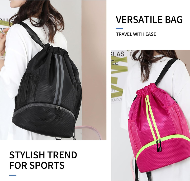 Drawstring Gym Bag with Shoe Compartment Water Resistant Sports Backpack Cinch6