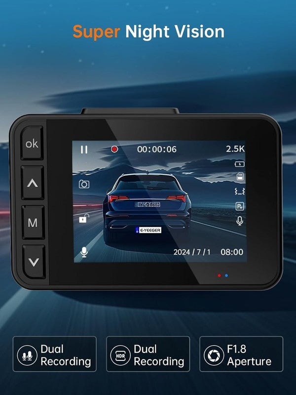 2.5K+1080P Dual Dash Cam with Night Vision, G Sensor & 32GB Card Included4