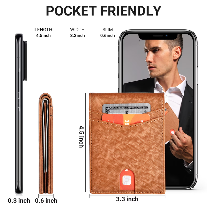 Men's Slim Leather RFID Blocking Wallet Bifold 2 ID Windows Holds 15 Cards6