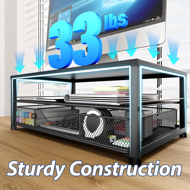 Desk Organizer and Accessories, 2-Tier Computer Monitor Stand Riser with Drawer 4