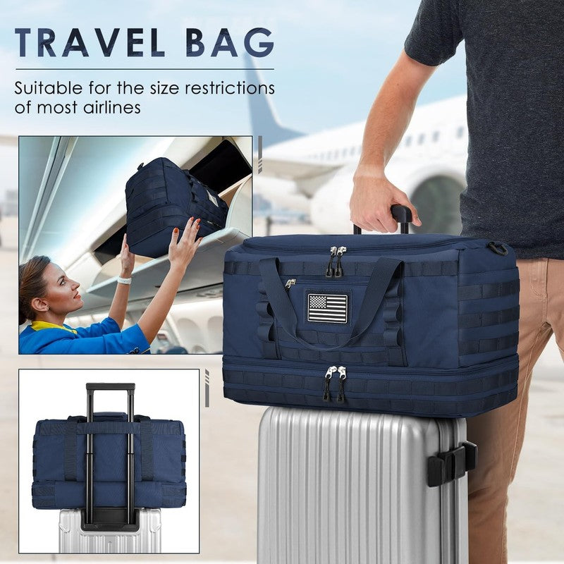 Travel Gym Tactical Duffle Bag Carry On w/ Shoe Compartment Wet Pocket Blue4