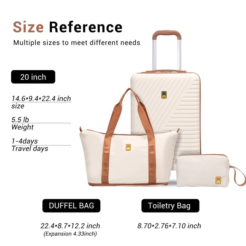 3 Piece Carry on Luggage Sets, Hardside Suitcase Set with Double Spinner Wheels,3