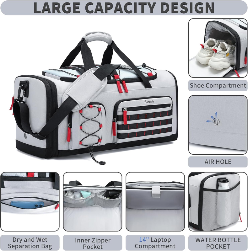 Travel Duffle Bag 45L Gym Weekender Overnight Backpack Shoe2