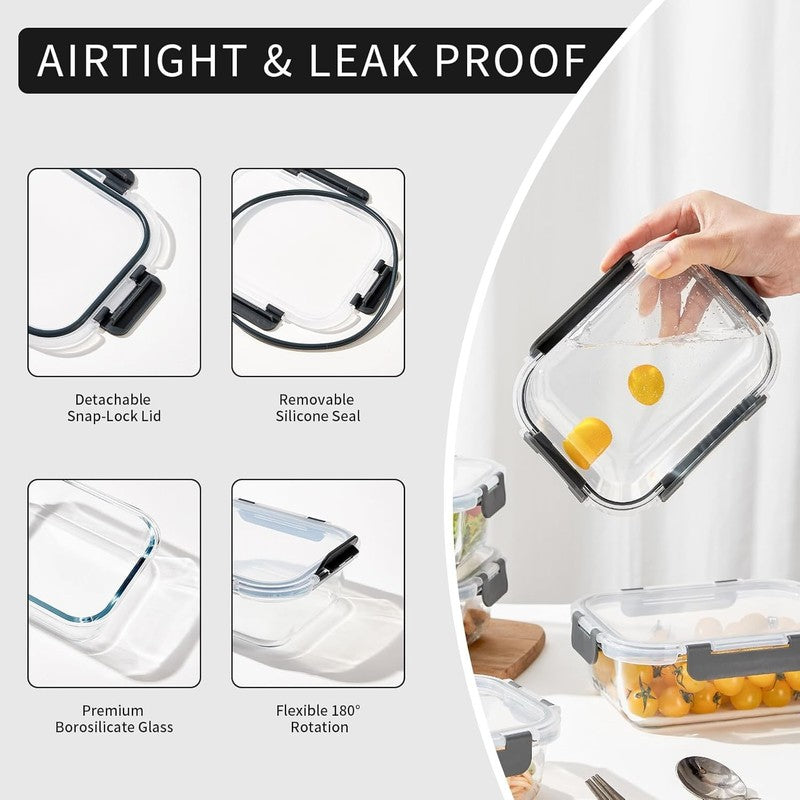 10 Pack 22oz Glass Meal Prep Containers Airtight Leakproof Gray2
