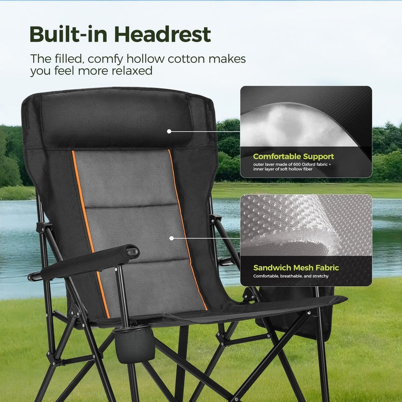 Oversized Camping Chair Heavy Duty High Back Camping Chairs 500Lbs Capacity Fold5