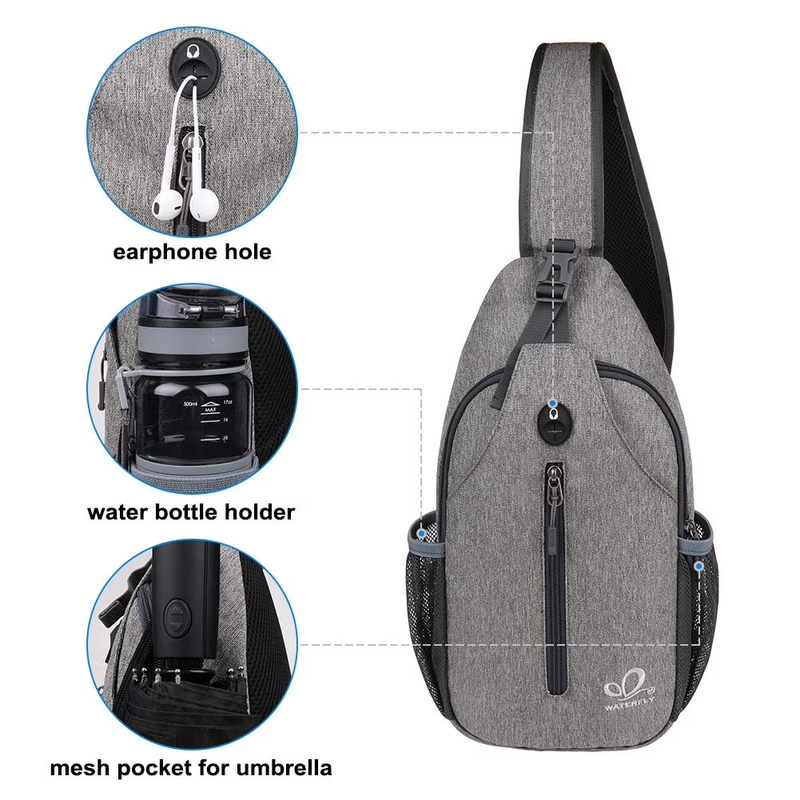 Unisex Hiking Travel Nylon Sling Bag Cross Body Shoulder Chest Bag,Light Gray1