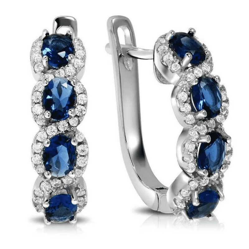 Blue & White Sapphire Halo Earrings in 14K White Gold Plated8
