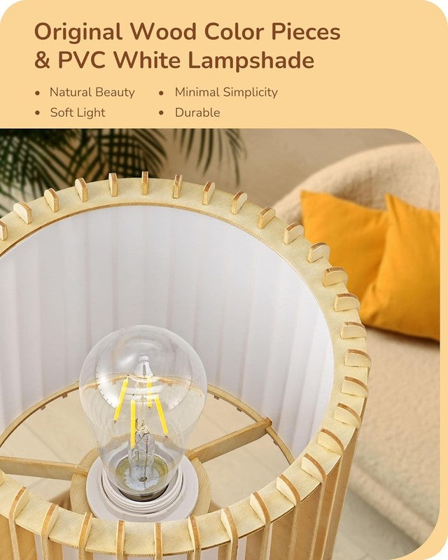 Small Table Lamp Wood Tripod Bedside Lamp Boho Nightstand E26 14.17in1