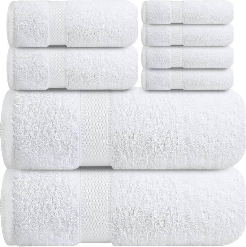 Luxury 100% Cotton Towel Set – 8 Piece Bathroom Towel Set (2 Bath Towels, 2 Hand9