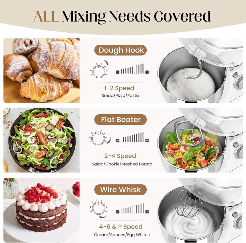 800W Stand Mixer 5.3QT 6-Speed w/ Pulse Dough Hook Whisk Beater4