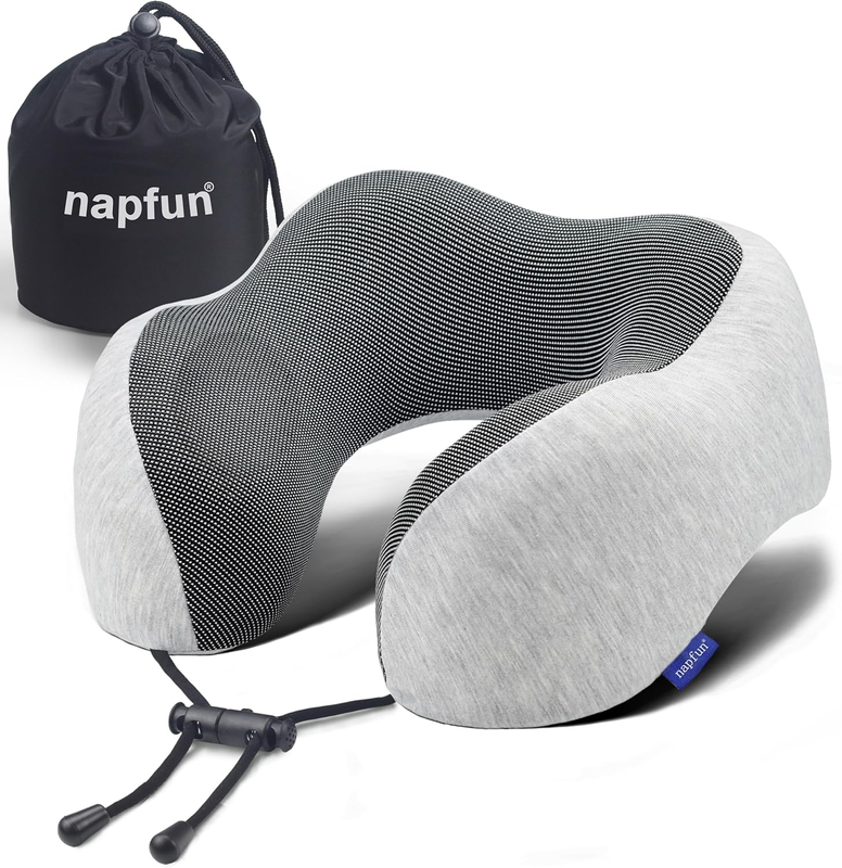 Travel Neck Pillow 100% Memory Foam – Portable Airplane Headrest – Light Grey9