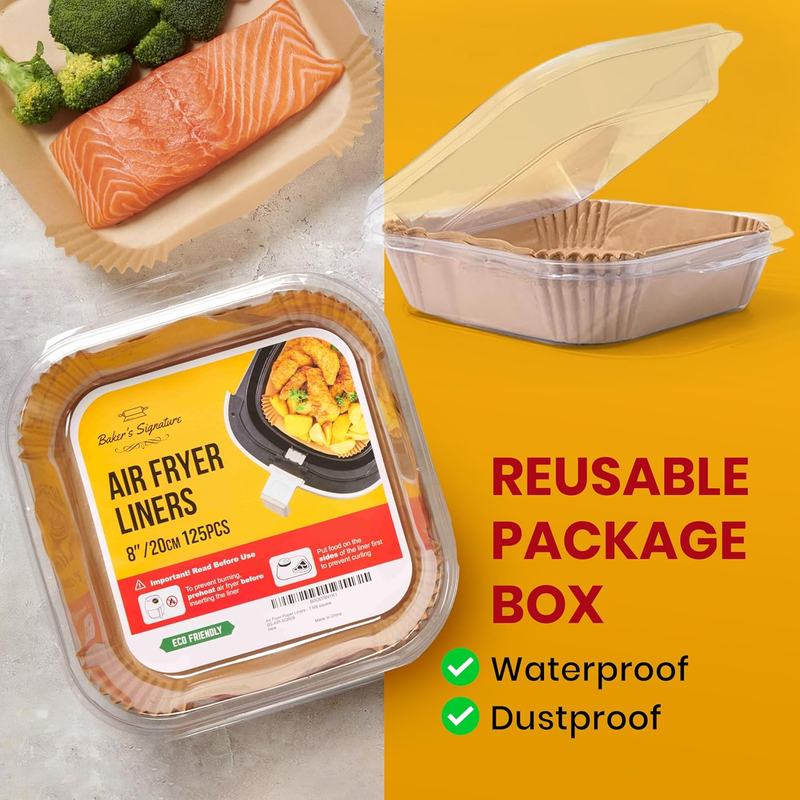 125 Air Fryer Paper Liners 8 Inch Square Non Stick Disposable Oil Proof7