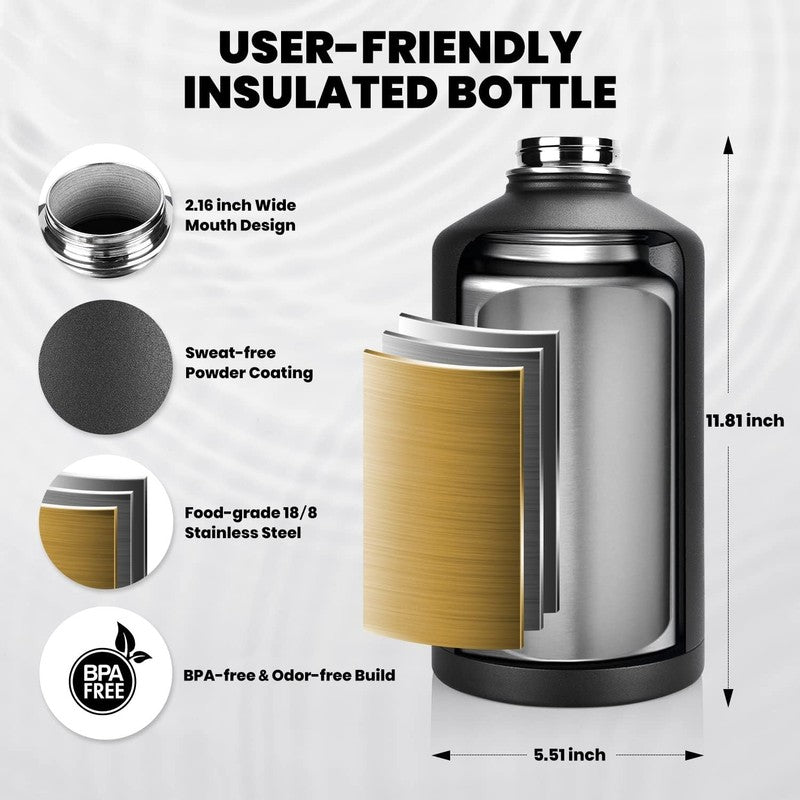 One Gallon Water Bottle Insulated, Triple Walled Vacuum Stainless Steel (Cold fo4