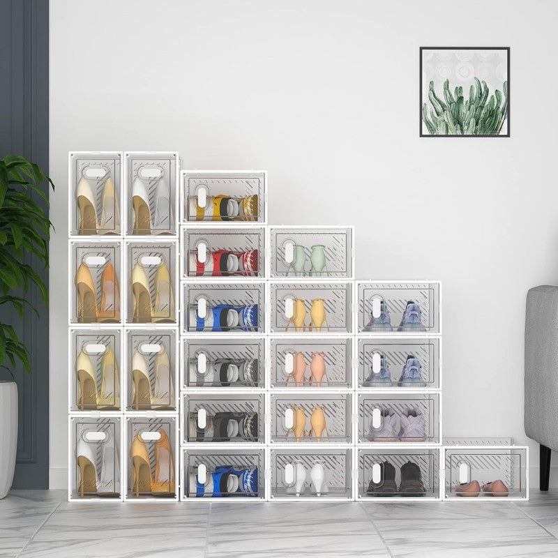 12 Pack Clear Plastic Shoe Storage Boxes, Stackable Organizers with Lids Size 106