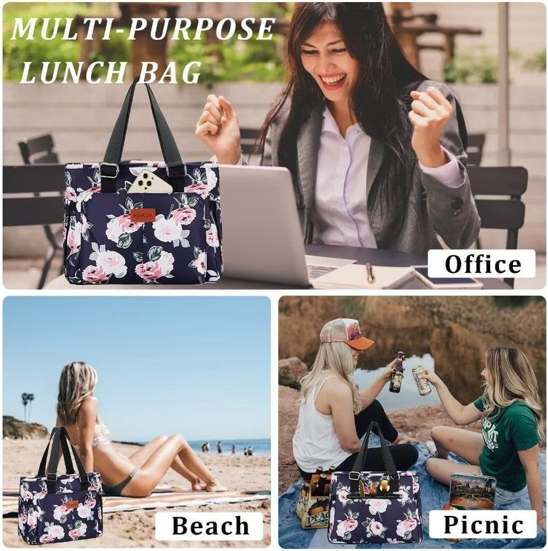 Large Peony Insulated Lunch Bag for Women Aluminum Lined Reusable Easy Clean5