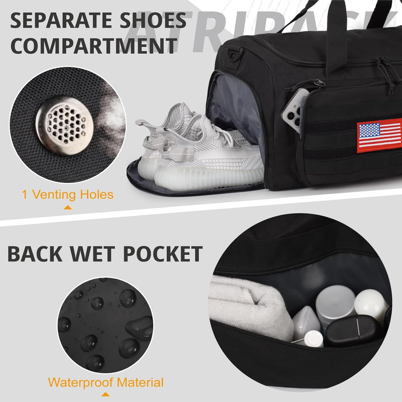 Tactical Gym Bag for Men, 40L Large Capacity Duffle Bags with Shoes Compartment,6
