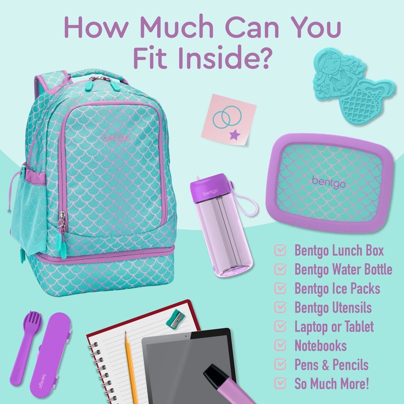 Kids Prints 2 In 1 Backpack & Insulated Lunch Bag   Teal Mermaid3