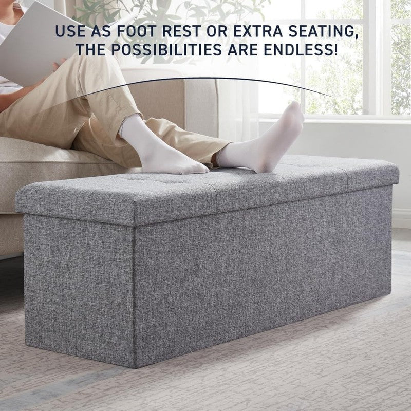 43'' Folding Storage Ottoman Bench Foot Rest Chest Bedroom Large Gray5