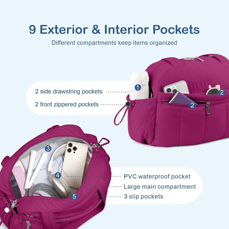 Travel Duffel Bag Women Puffer Gym Weekender Wet Pocket Carry On Dark Purple5