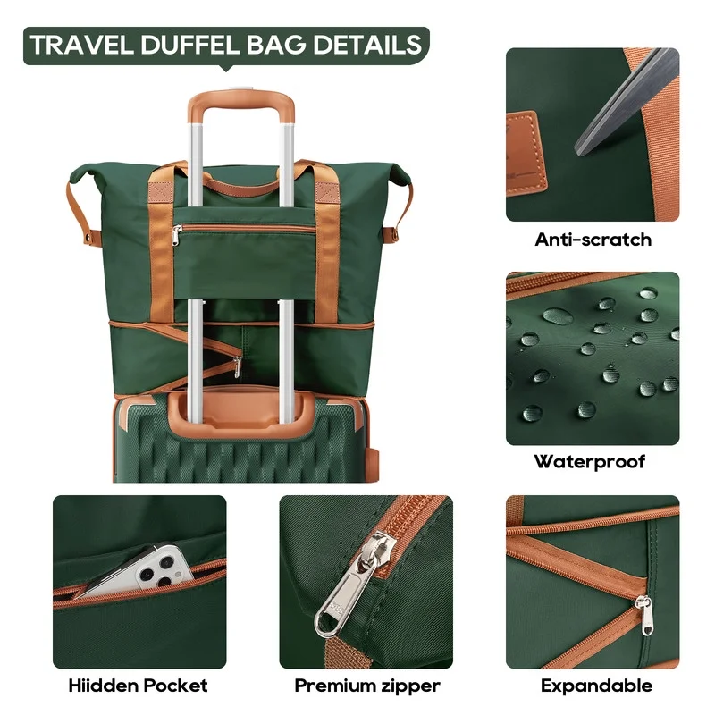 2Pc Travel Duffel Bag Set Waterproof Carry On Weekender w/ Toiletry Bag2