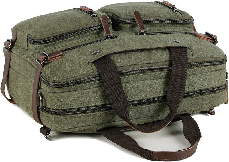3 in 1 Canvas Laptop Bag 17.3 Inch Convertible Shoulder Travel Business Green1