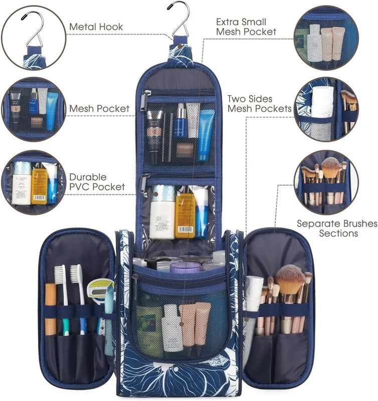 Small Hanging Travel Toiletry Bag Cosmetic Organizer Medium Blue Lotus2