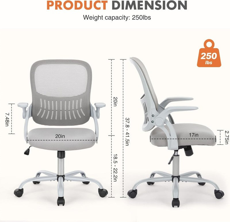 Ergonomic Mesh Office Chair Swivel Mid-Back Lumbar Support Flip-Up Arms1