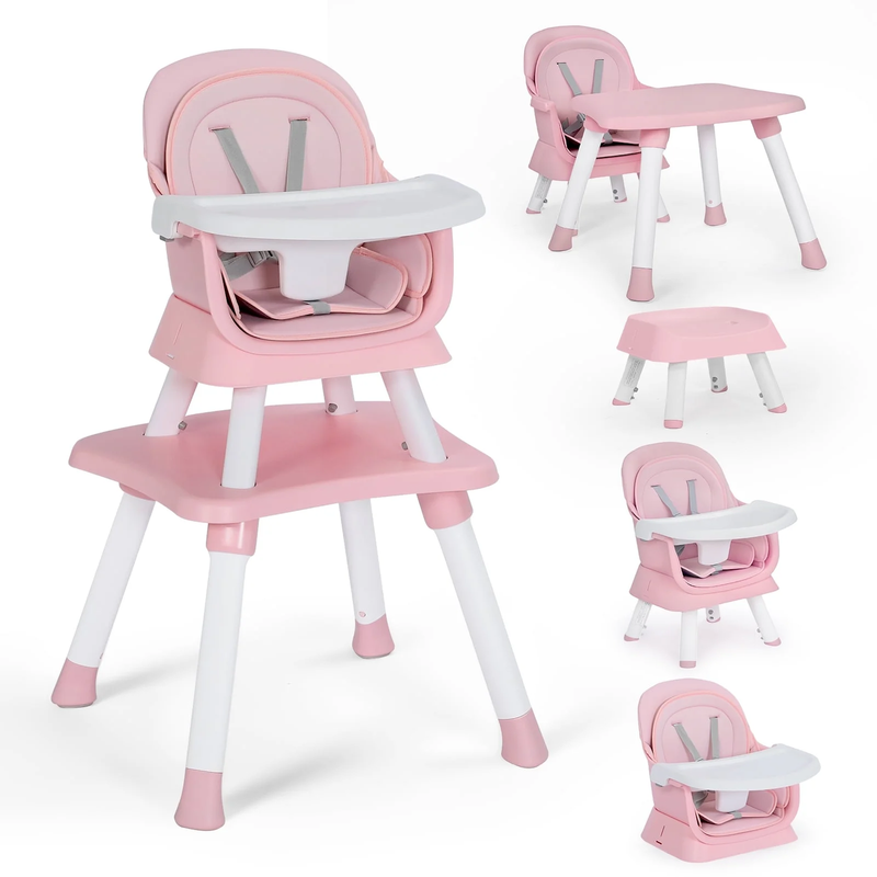 8 in 1 Baby High Chair, Toddler Dining Booster Seat for Eating, Pink White0