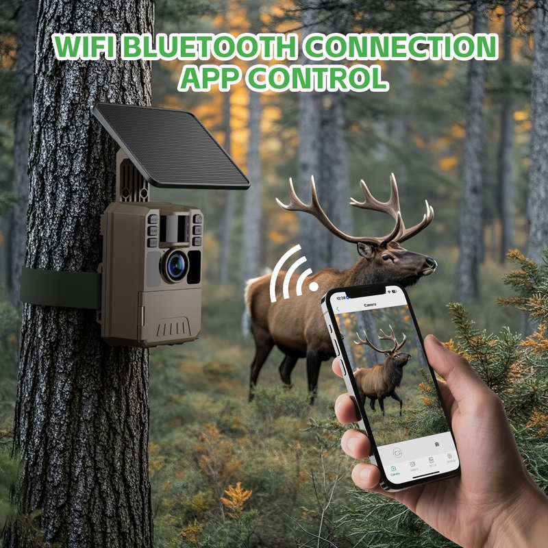 Solar 4K WiFi Trail Camera 64MP 0.1S Motion Night Vision IP67 64GB Battery Cam2