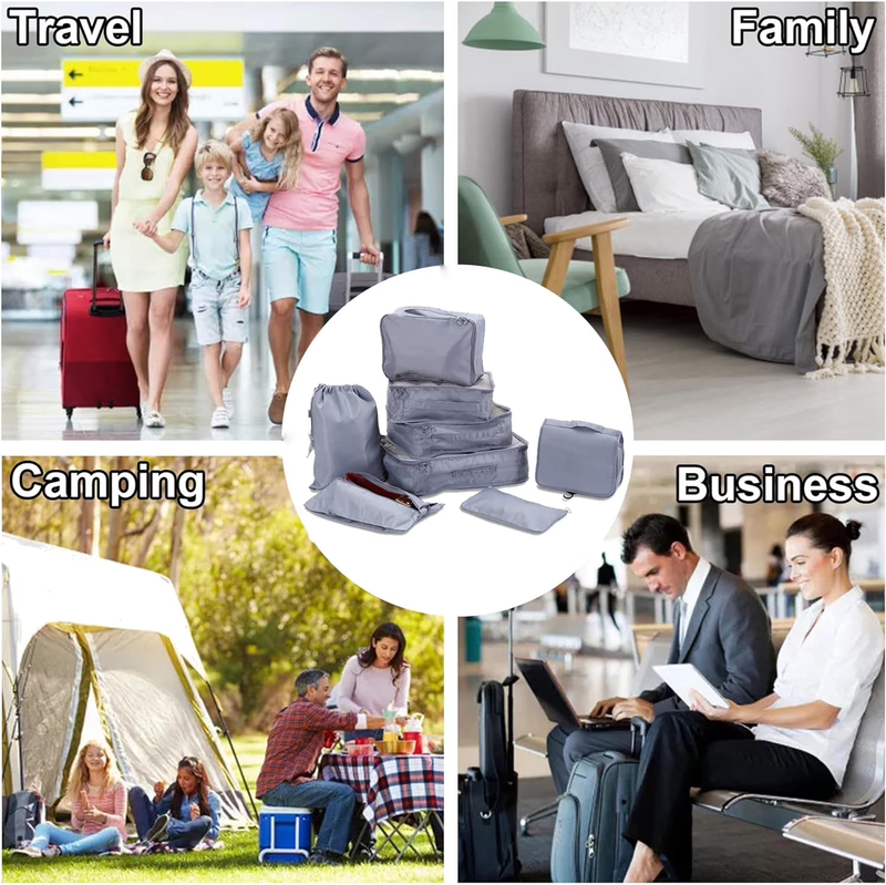 9 Piece Packing Cubes Set Travel Storage Organizer Toiletry Bag Gray1