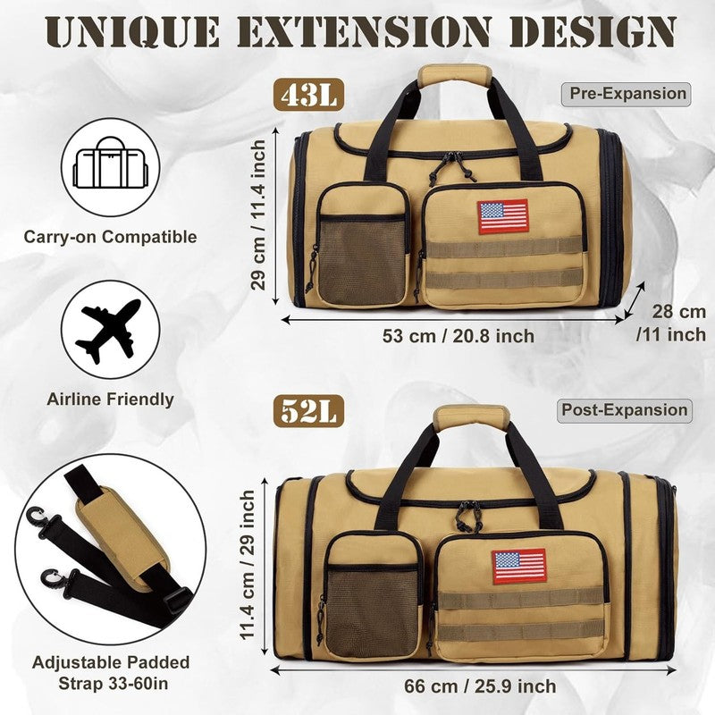 52L Tactical Expandable Duffle Bag Gym Travel Weekender Wet Pocket Carry On3