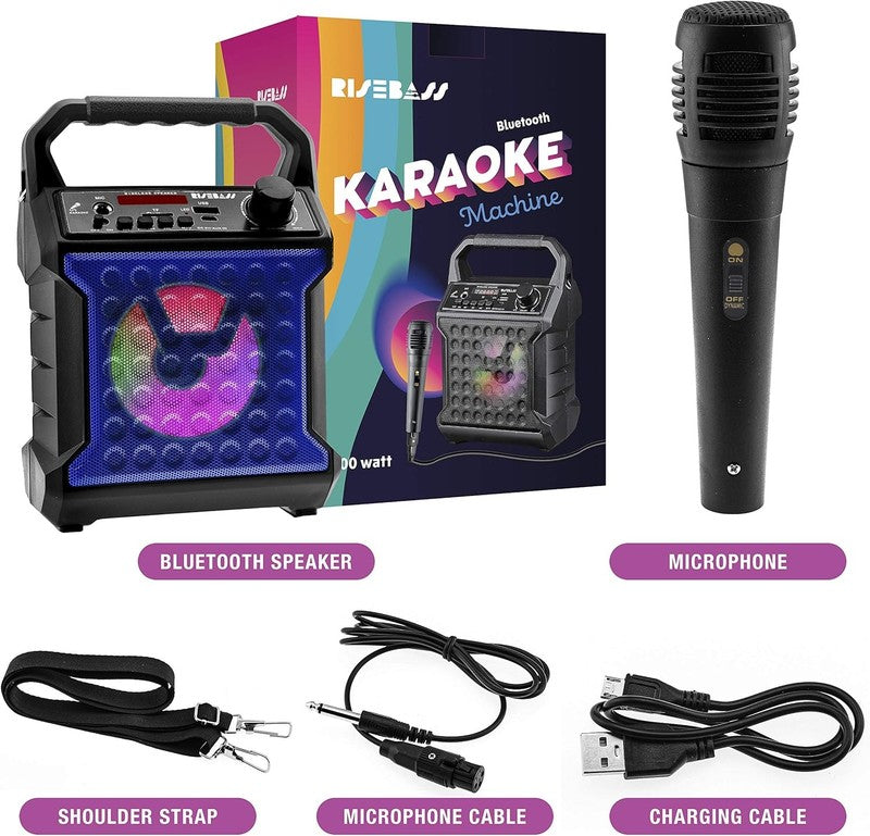 Portable Karaoke Machine w/ Mic Party Lights Bluetooth USB SD AUX FM Radio Gift1