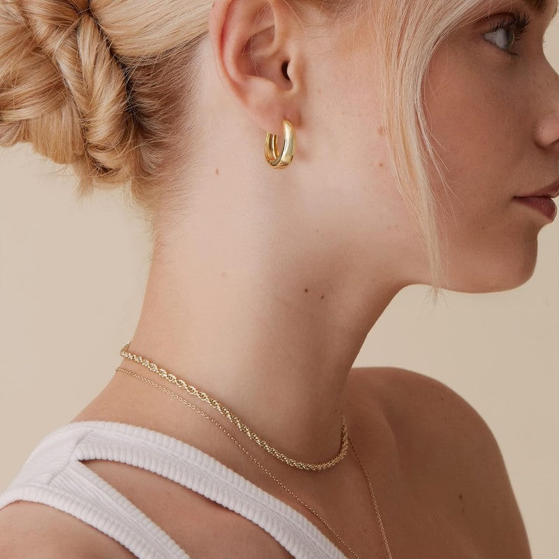 14K Gold Plated Sterling Silver Small Chunky Hoop Earrings for Women Lightweight3