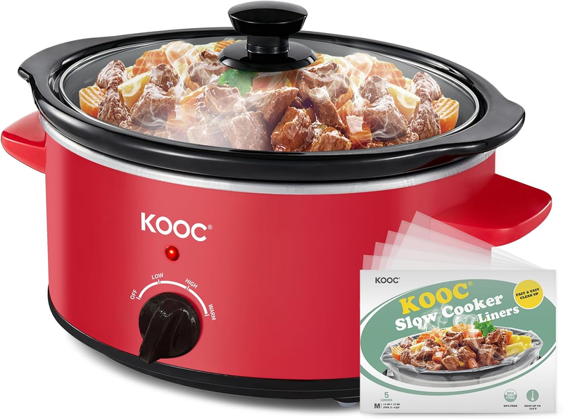 4Qt Slow Cooker 3-Setting Dishwasher Safe Ceramic Red Ellipse Pot9
