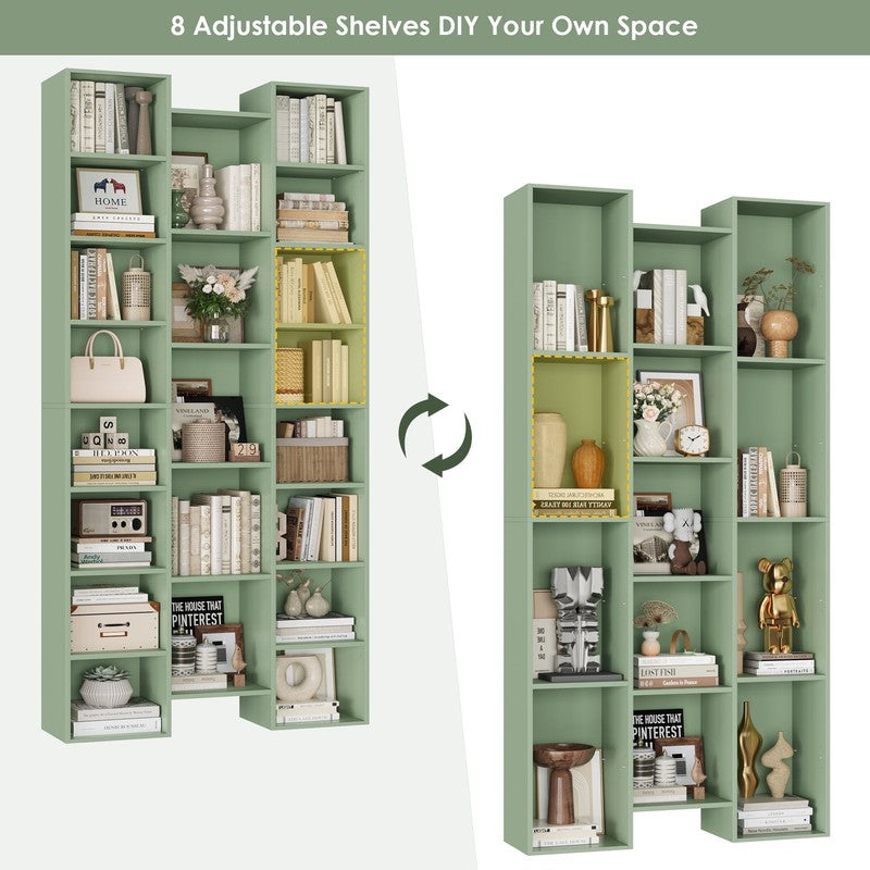 21-Cube Bookcase, 71’’ Tall Wooden Bookshelves with Adjustable Shelves, Triple W3