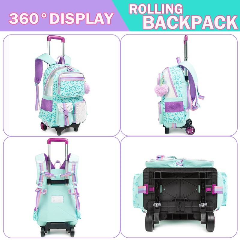 Kids Rolling Backpack with Wheels for Girls Teen,Trolley Roller Luggage with Whe6