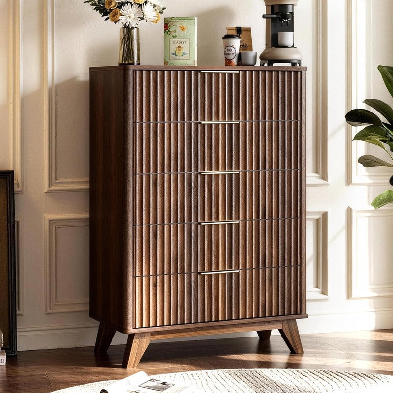 Fluted 5-Drawer Dresser – Solid Wood Chest with Soft-Close Slides, Storage Cabin6