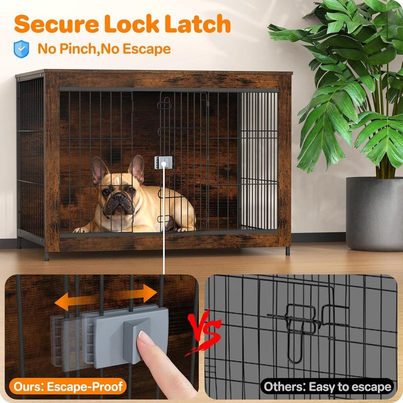 Wooden Dog Crate Furniture 33" w/ End Table Escape Proof Indoor Dog Kennel5