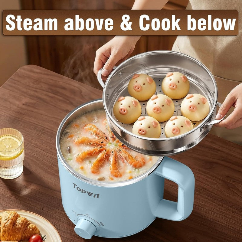 1.6L Electric Hot Pot Steamer Ramen Cooker Portable Dual Power Control Blue2