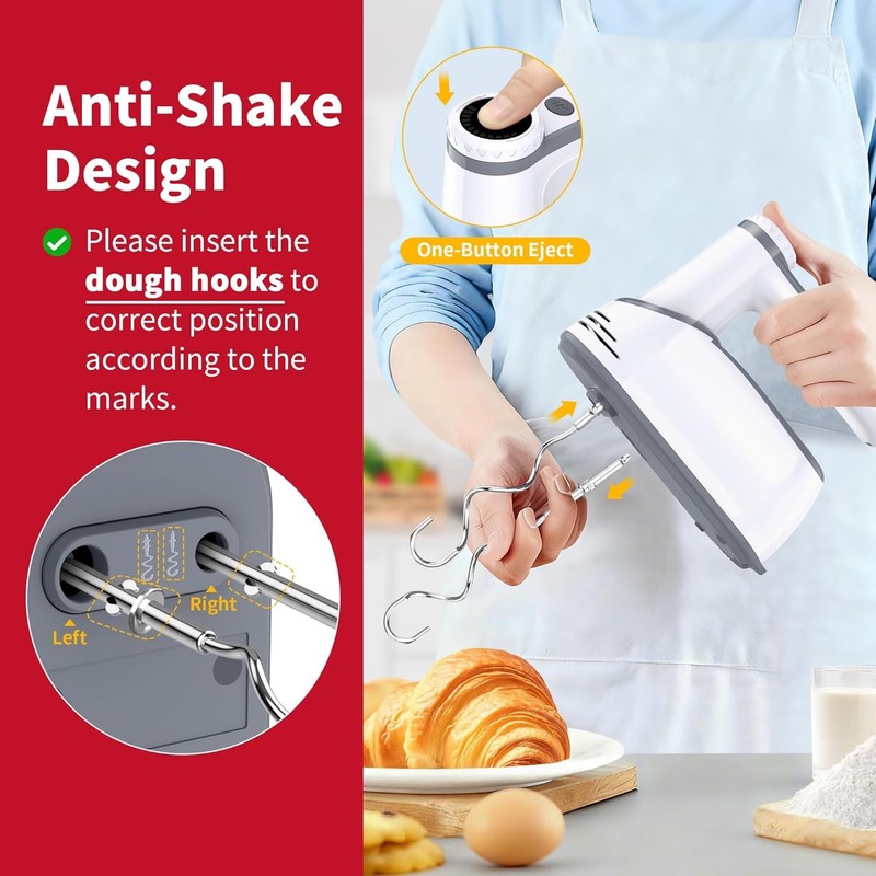 Cordless Hand Mixer, 12 Speed Rechargeable Electric Handheld Mixer with 6 X 304 6