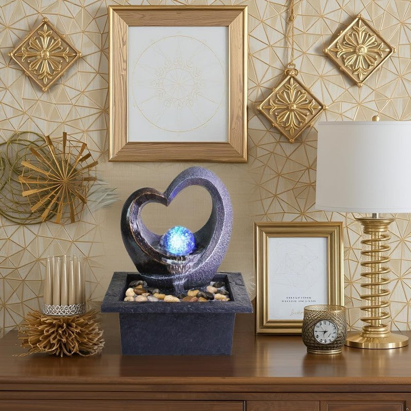 Zen Tabletop Water Fountain Heart LED Indoor Waterfall Decor for Home Office7