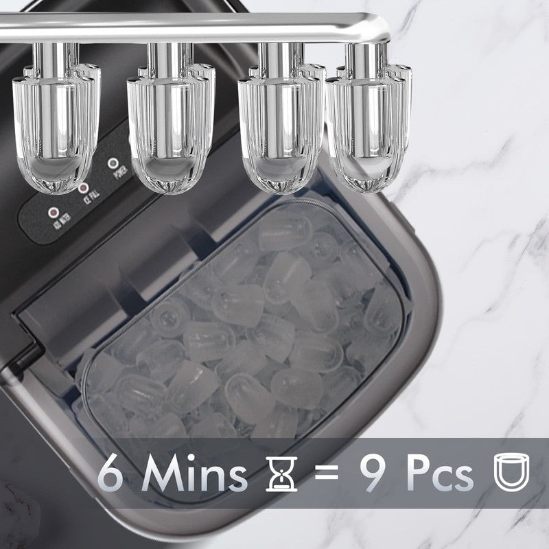 Countertop Ice Maker, 9 Bullet Ice Cubes in 6 Mins, 26Lbs/24H, W/ Scoop & Basket2